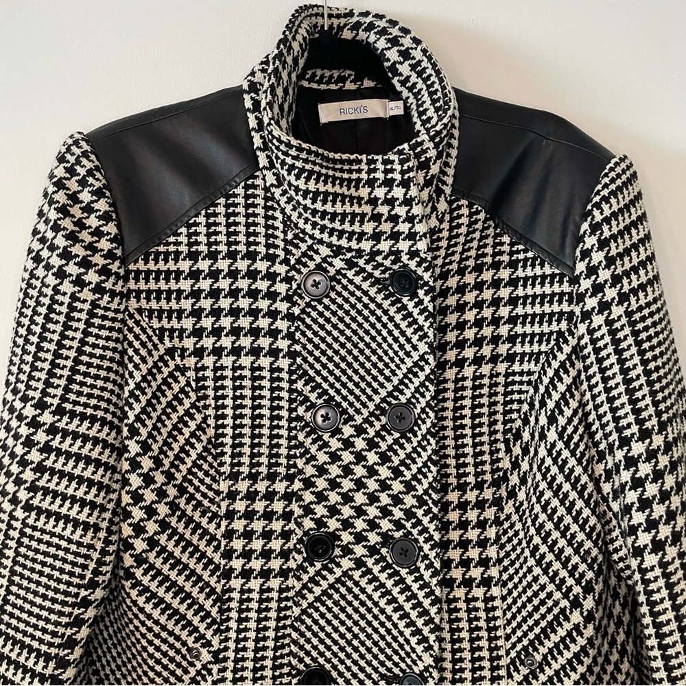 Ricki's Monochrome Houndstooth Trench Coat Jacket - Picture 2 of 15
